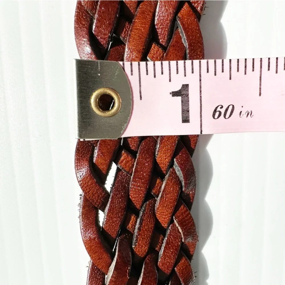 Vintage Crocodile Back, Woven Leather Belt Brown Silver Decorative Buckle - Picture 9 of 9